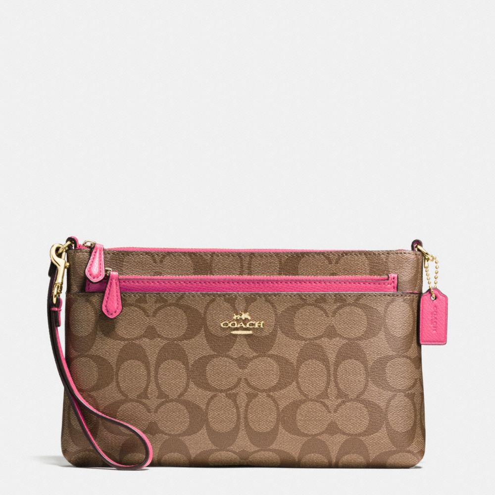 COACH F65806 WRISTLET WITH POP UP POUCH IN SIGNATURE IMITATION-GOLD/KHAKI/DAHLIA