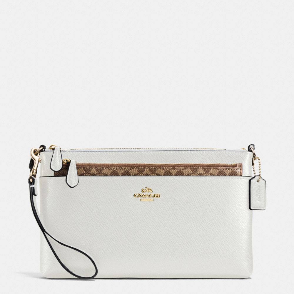 COACH F65807 Wristlet With Pop Up Pouch In Crossgrain Leather IMITATION GOLD/CHALK