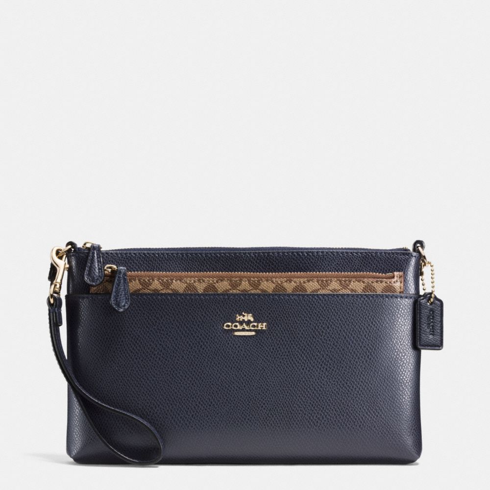 COACH F65807 Wristlet With Pop Up Pouch In Crossgrain Leather IMITATION GOLD/MIDNIGHT