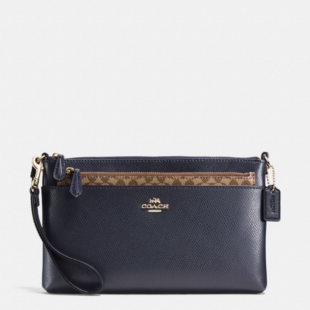 COACH F65807 WRISTLET WITH POP UP POUCH IN CROSSGRAIN LEATHER IMITATION-GOLD/MIDNIGHT