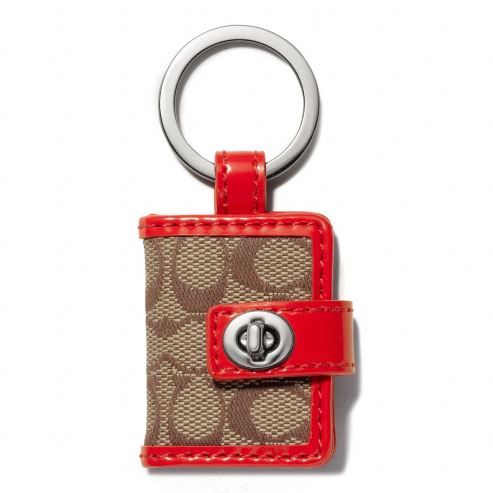 COACH F65817 SIGNATURE TURNLOCK PICTURE FRAME KEY RING SILVER/KHAKI/VERMILLION