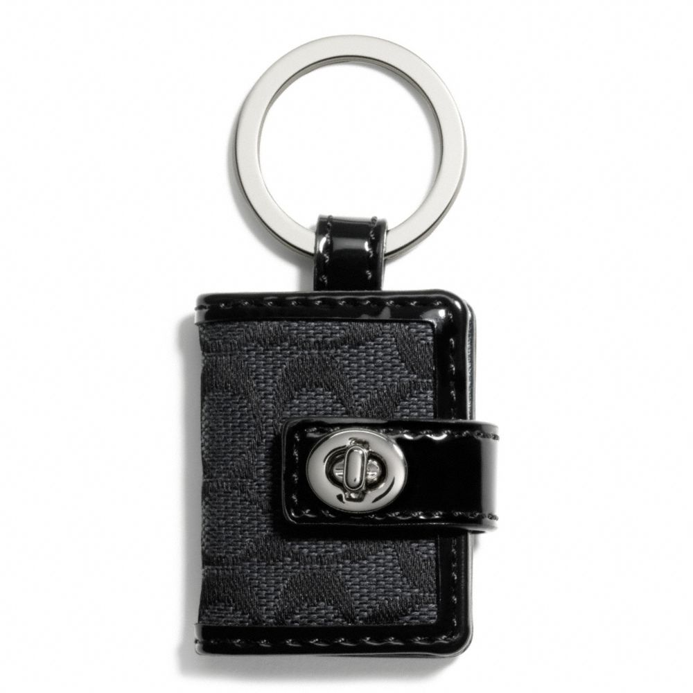 COACH SIGNATURE TURNLOCK PICTURE FRAME KEY RING - SILVER/BLACK GREY/BLACK - F65817