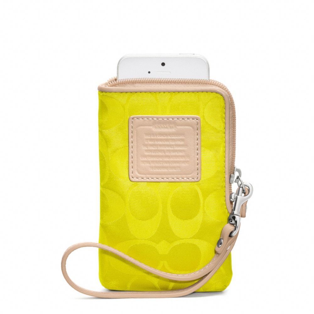 COACH f65836 LEGACY WEEKEND NYLON NORTH/SOUTH UNIVERSAL CASE SILVER/NEON YELLOW