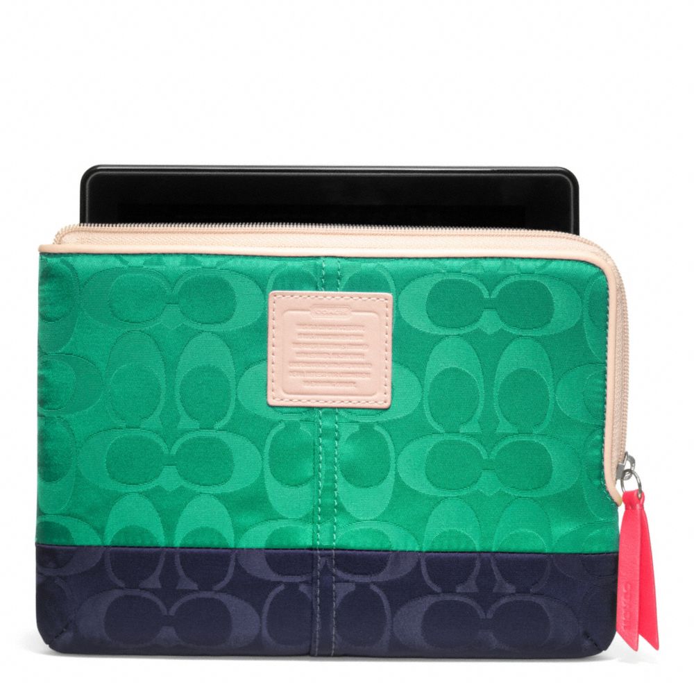 COACH F65860 - LEGACY WEEKEND COLORBLOCK NYLON L-ZIP E-READER SLEEVE SILVER/JADE/NAVY