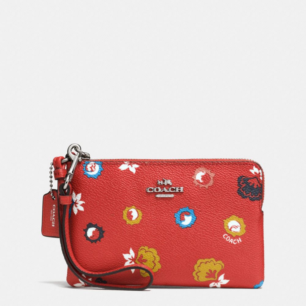 COACH CORNER ZIP WRISTLET IN WILD PRAIRIE PRINT COATED CANVAS - SILVER/CARMINE WILD PRAIRIE - F65883