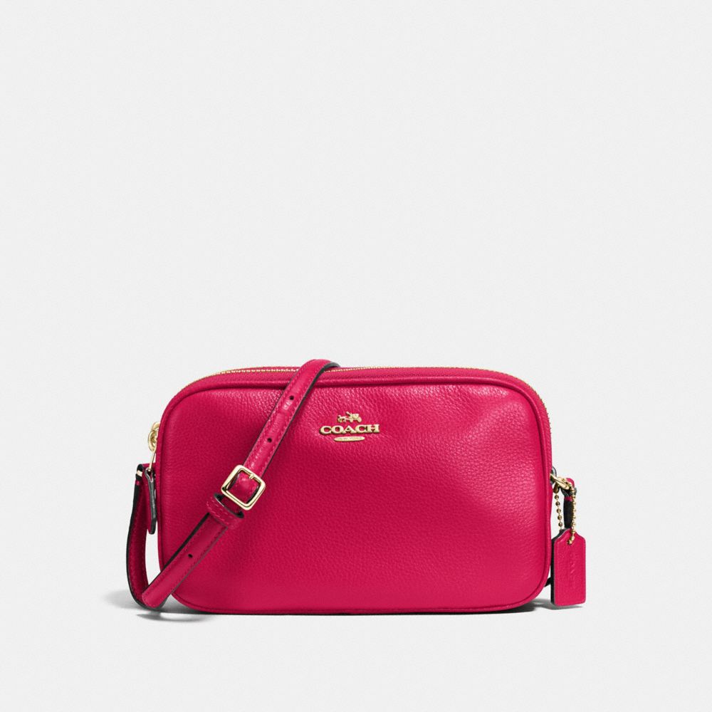 COACH f65988 CROSSBODY POUCH IN PEBBLE LEATHER IMITATION GOLD/BRIGHT PINK