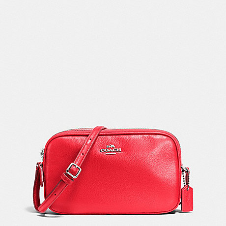 COACH f65988 CROSSBODY POUCH IN PEBBLE LEATHER SILVER/BRIGHT RED