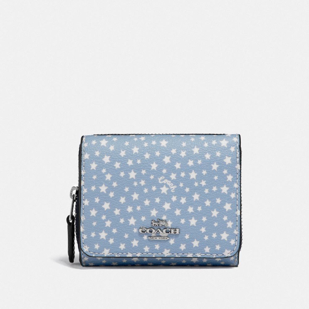 COACH F65995 - SMALL TRIFOLD WALLET WITH DITSY STAR PRINT BLUE MULTI/SILVER