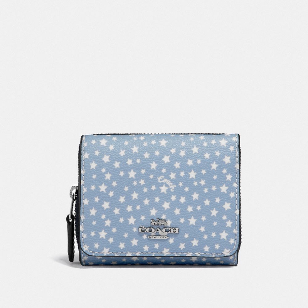 COACH F65995 Small Trifold Wallet With Ditsy Star Print BLUE MULTI/SILVER