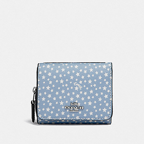 COACH SMALL TRIFOLD WALLET WITH DITSY STAR PRINT - BLUE MULTI/SILVER - F65995