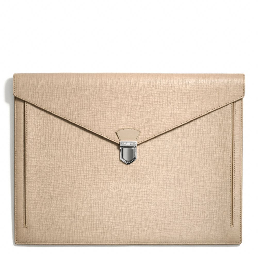 COACH F66000 Crosby Box Grain Leather Portfolio SANDSTONE