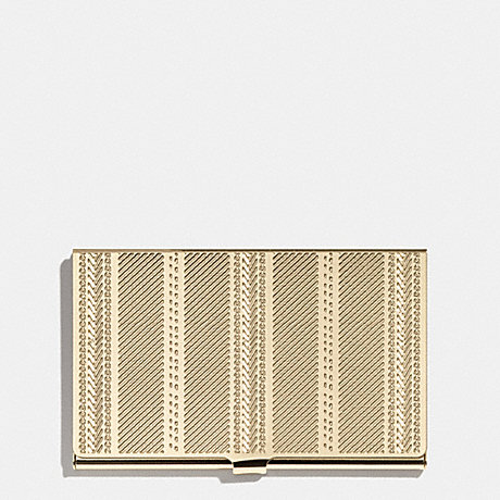COACH CROSBY BUSINESS CARD CASE IN ENGRAVED METAL TICKING STRIPE -  GOLD - f66005