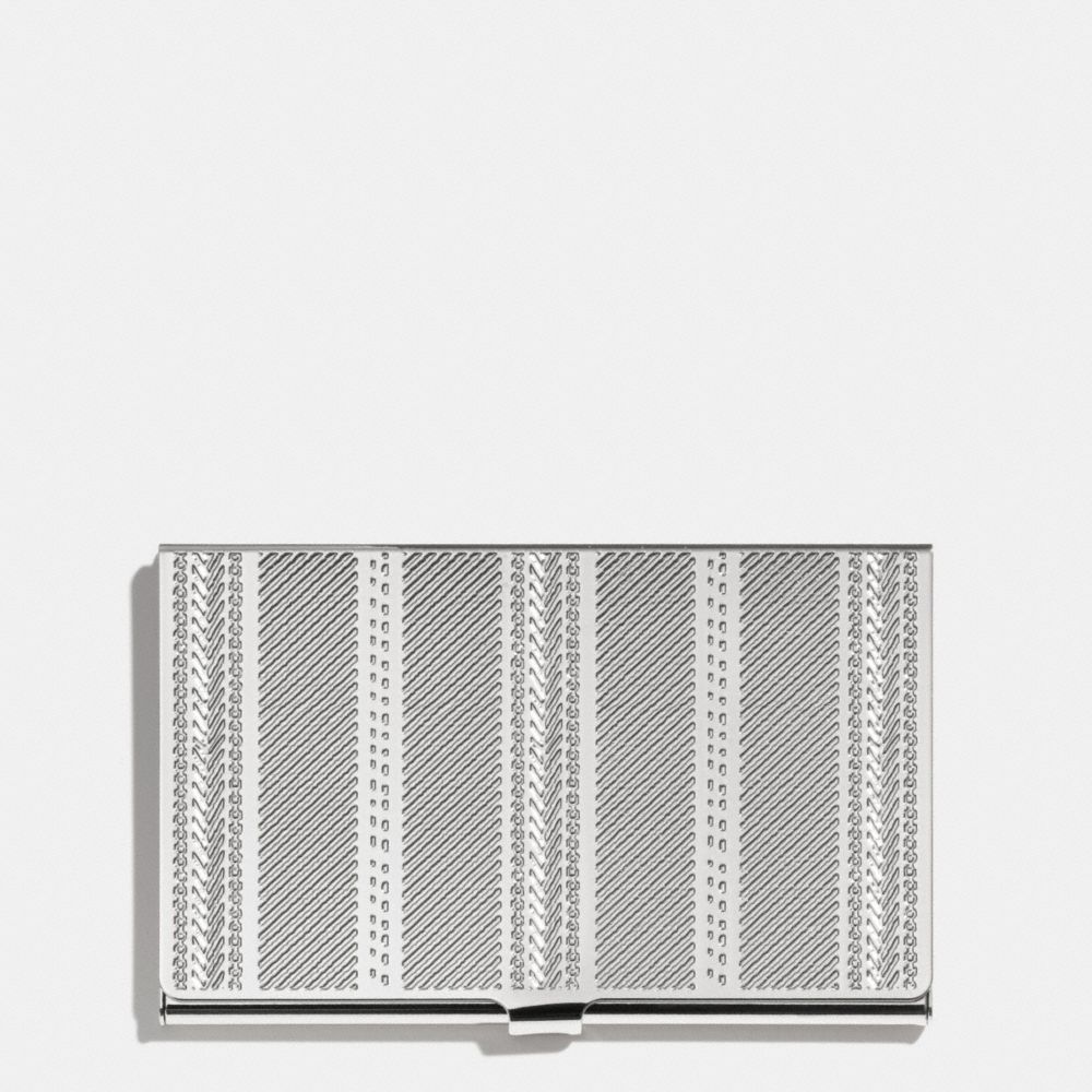 CROSBY BUSINESS CARD CASE IN ENGRAVED METAL TICKING STRIPE - NICKEL - COACH F66005
