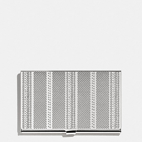 COACH F66005 CROSBY BUSINESS CARD CASE IN ENGRAVED METAL TICKING STRIPE -NICKEL