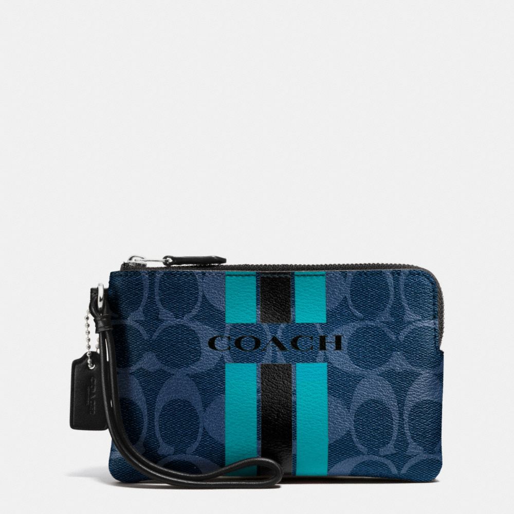 COACH F66052 COACH VARSITY STRIPE CORNER ZIP WRISTLET IN SIGNATURE SILVER/DENIM/BLACK