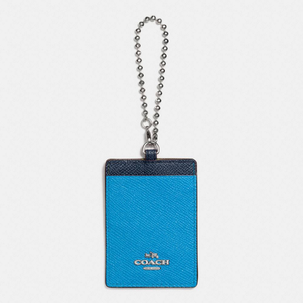ID HOLDER IN COLORBLOCK LEATHER - f66091 - SILVER/AZURE/NAVY