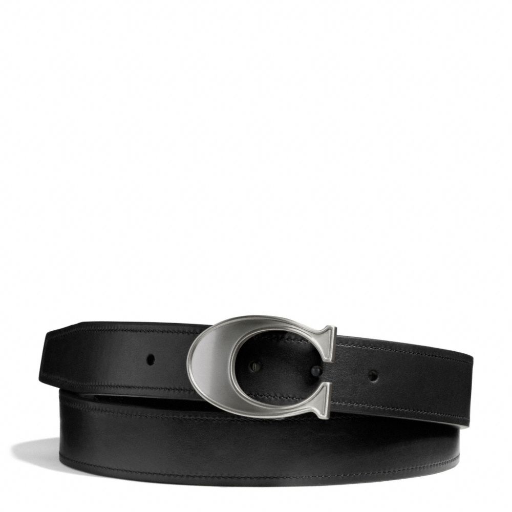 COACH F66108 LOGO C BUCKLE SMOOTH LEATHER CUT TO SIZE REVERSIBLE BELT SILVER/BLACK/MAHOGANY