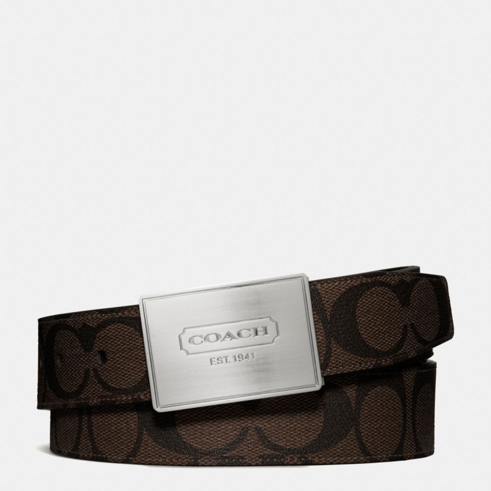 COACH f66111 LOZENGE PLAQUE COACH HERITAGE STRIPE CUT TO SIZE REVERSIBLE BELT BROWN/MAHOGANY