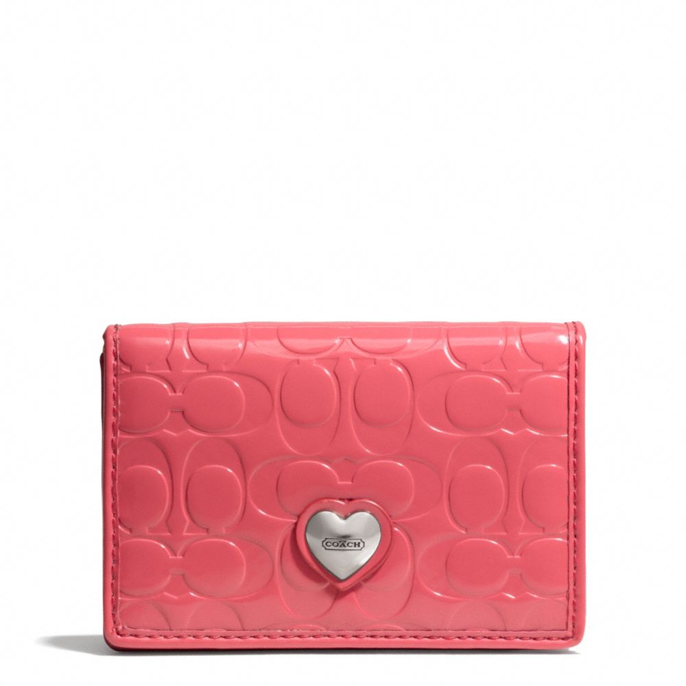 COACH F66113 Embossed Liquid Gloss Business Card Case SILVER/CORAL