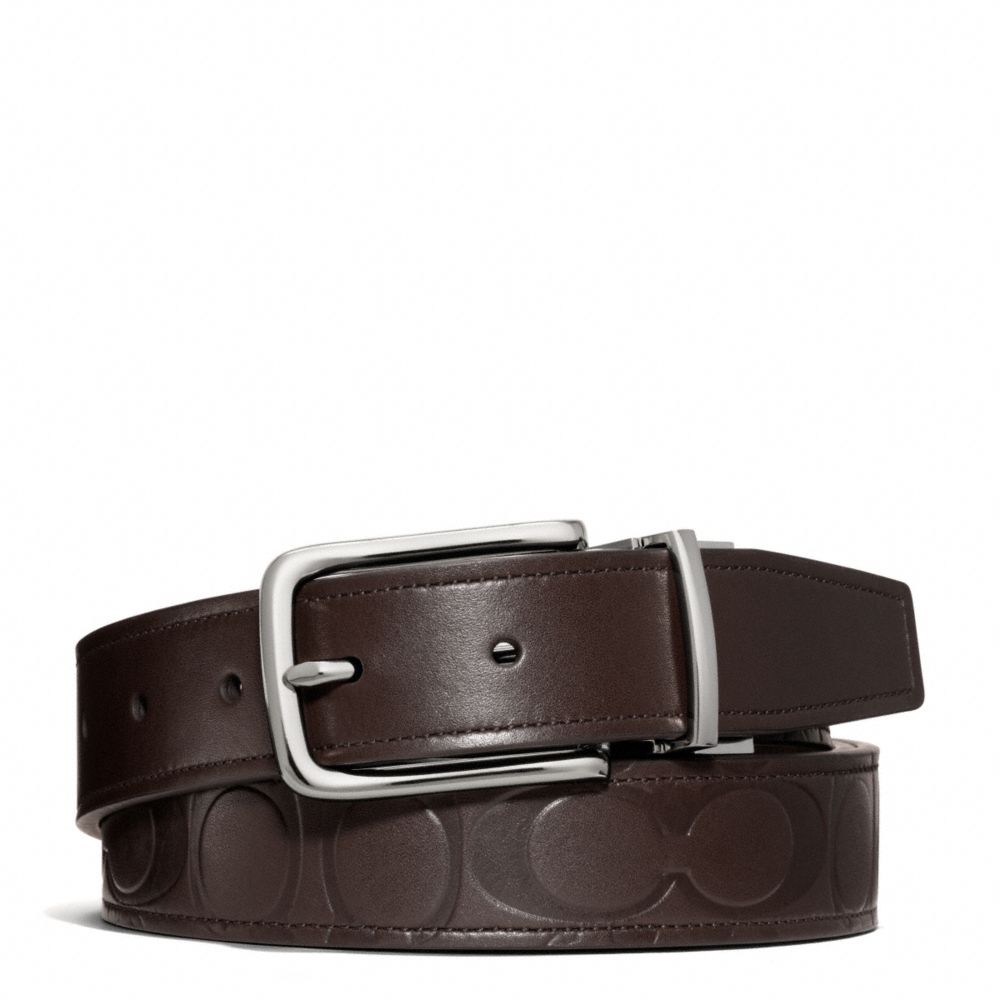 HARNESS SIGNATURE EMBOSSED LEATHER CUT TO SIZE REVERSIBLE BELT - SILVER/MAHOGANY/MAHOGANY - COACH F66125