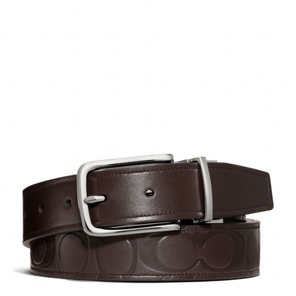 COACH F66125 Harness Signature Embossed Leather Cut To Size Reversible Belt SILVER/MAHOGANY/MAHOGANY