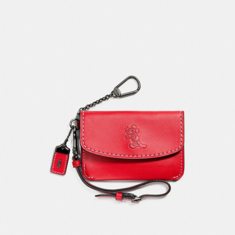 Coach Mickey Envelope Key Pouch In Glovetanned Leather In : Dark  Gunmetal/chalk