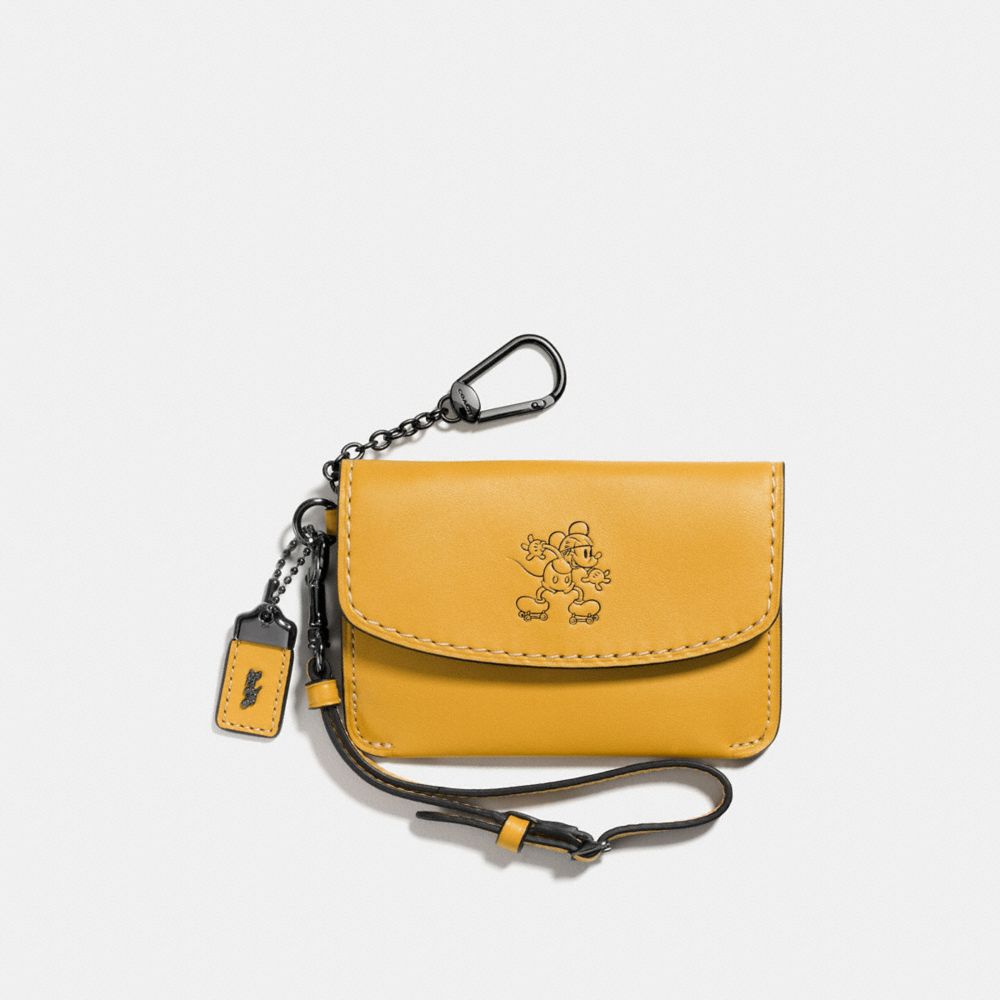 MICKEY ENVELOPE KEY POUCH IN GLOVETANNED LEATHER - DARK GUNMETAL/FLAX - COACH F66146