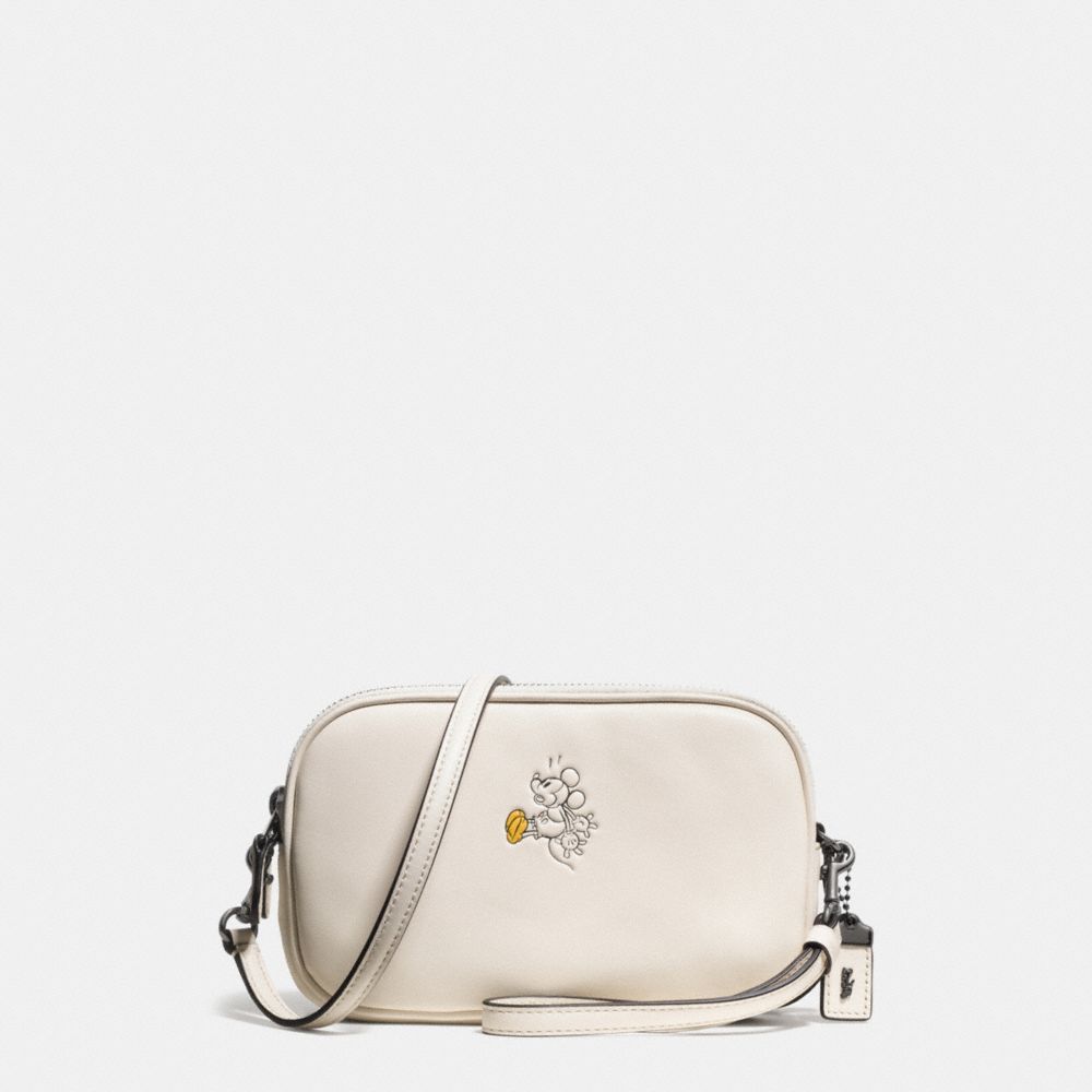 COACH F66150 - MICKEY CROSSBODY CLUTCH IN GLOVETANNED LEATHER DARK GUNMETAL/CHALK