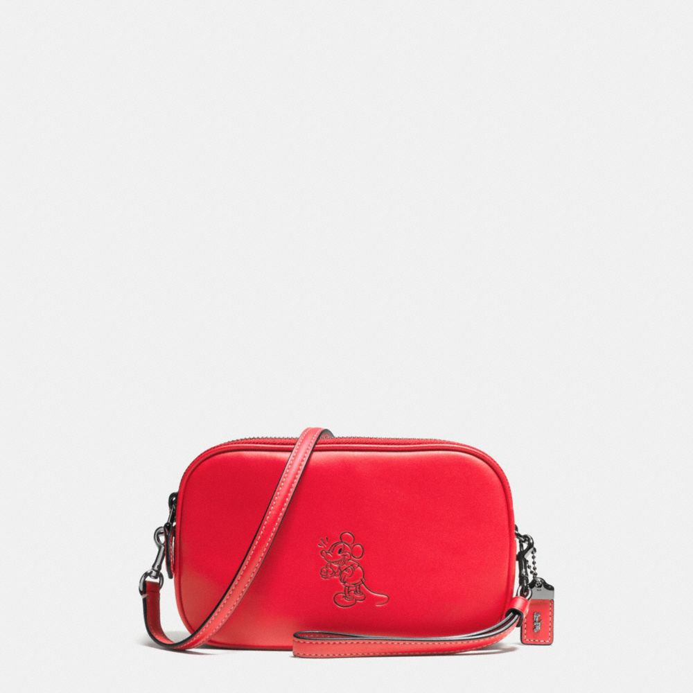 MICKEY CROSSBODY CLUTCH IN GLOVETANNED LEATHER - f66150 - DARK GUNMETAL/1941 RED