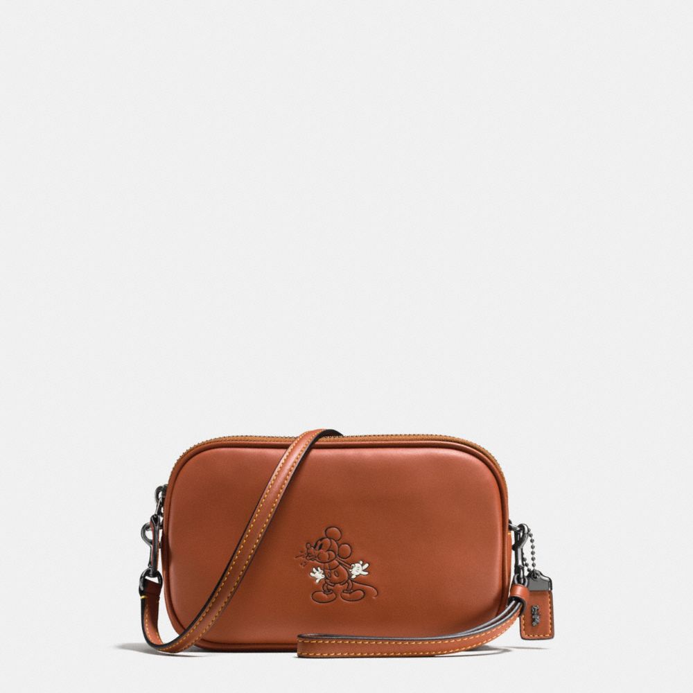 COACH f66150 MICKEY CROSSBODY CLUTCH IN GLOVETANNED LEATHER DK/1941 Saddle