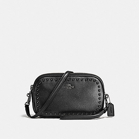 COACH CROSSBODY CLUTCH WITH LACQUER RIVETS - BLACK/BLACK ANTIQUE NICKEL - F66154