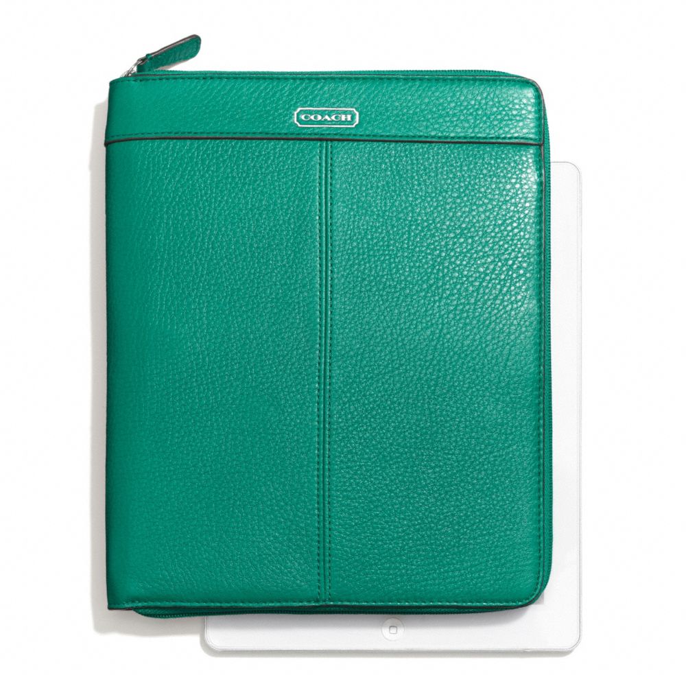 COACH F66157 Park Leather Zip Ipad Case SILVER/BRIGHT JADE