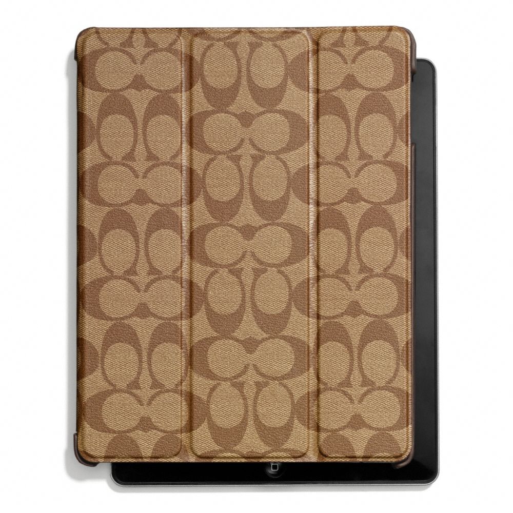 COACH HERITAGE STRIPE MOLDED IPAD CASE - SILVER/KHAKI/BROWN - F66167