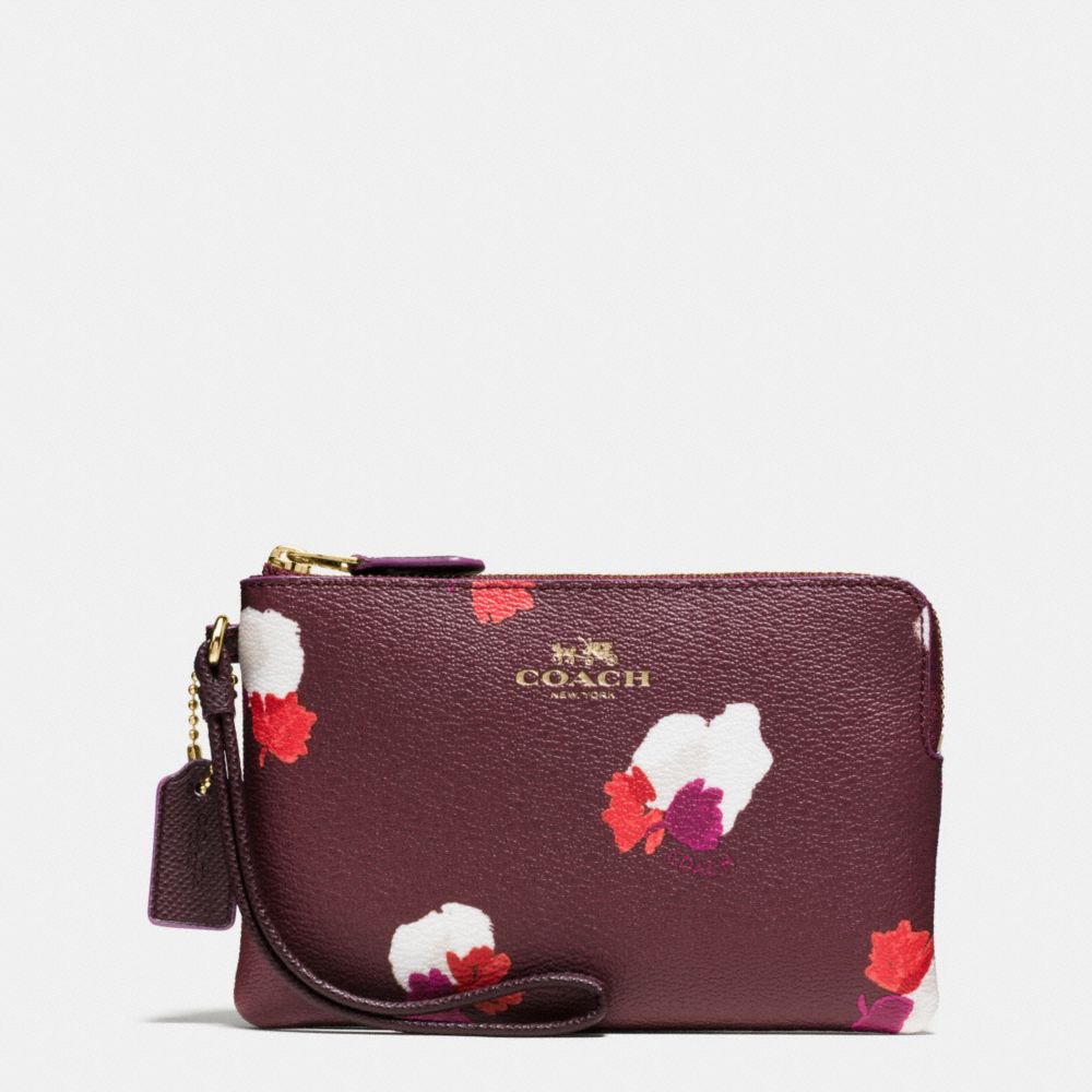 COACH F66175 Corner Zip Wristlet In Field Flora Print Coated Canvas IMITATION GOLD/BURGUNDY MULTI