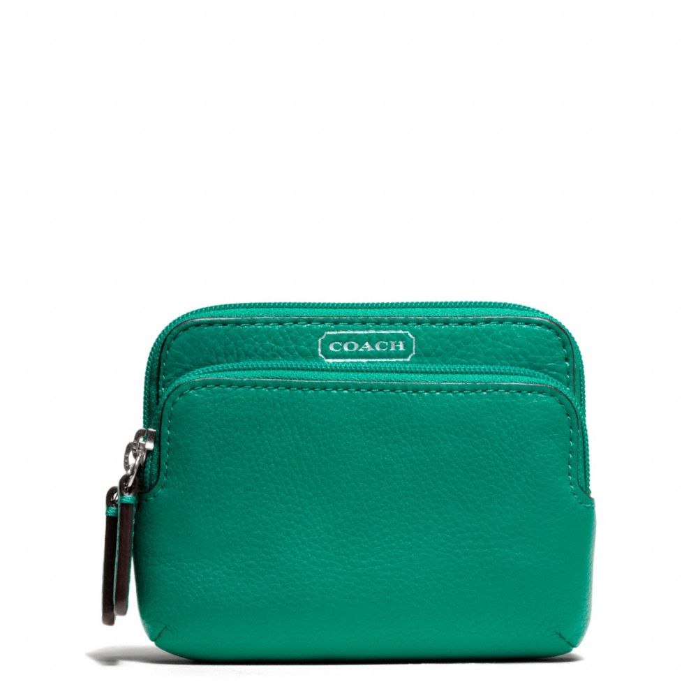 COACH F66179 Park Leather Double Zip Coin Wallet SILVER/BRIGHT JADE