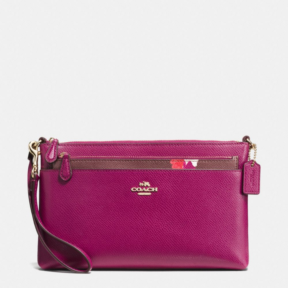 WRISTLET WITH POP UP POUCH IN FIELD FLORA PRINT COATED CANVAS - f66182 - IMITATION GOLD/FUCHSIA MULTI