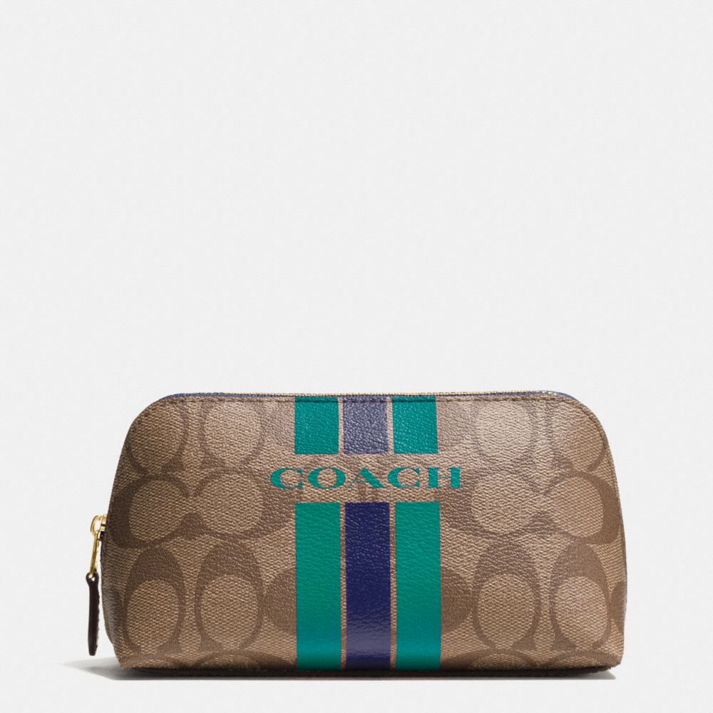 COACH F66193 COACH VARSITY STRIPE COSMETIC CASE 17 IN SIGNATURE IMITATION-GOLD/KHAKI/MIDNIGHT