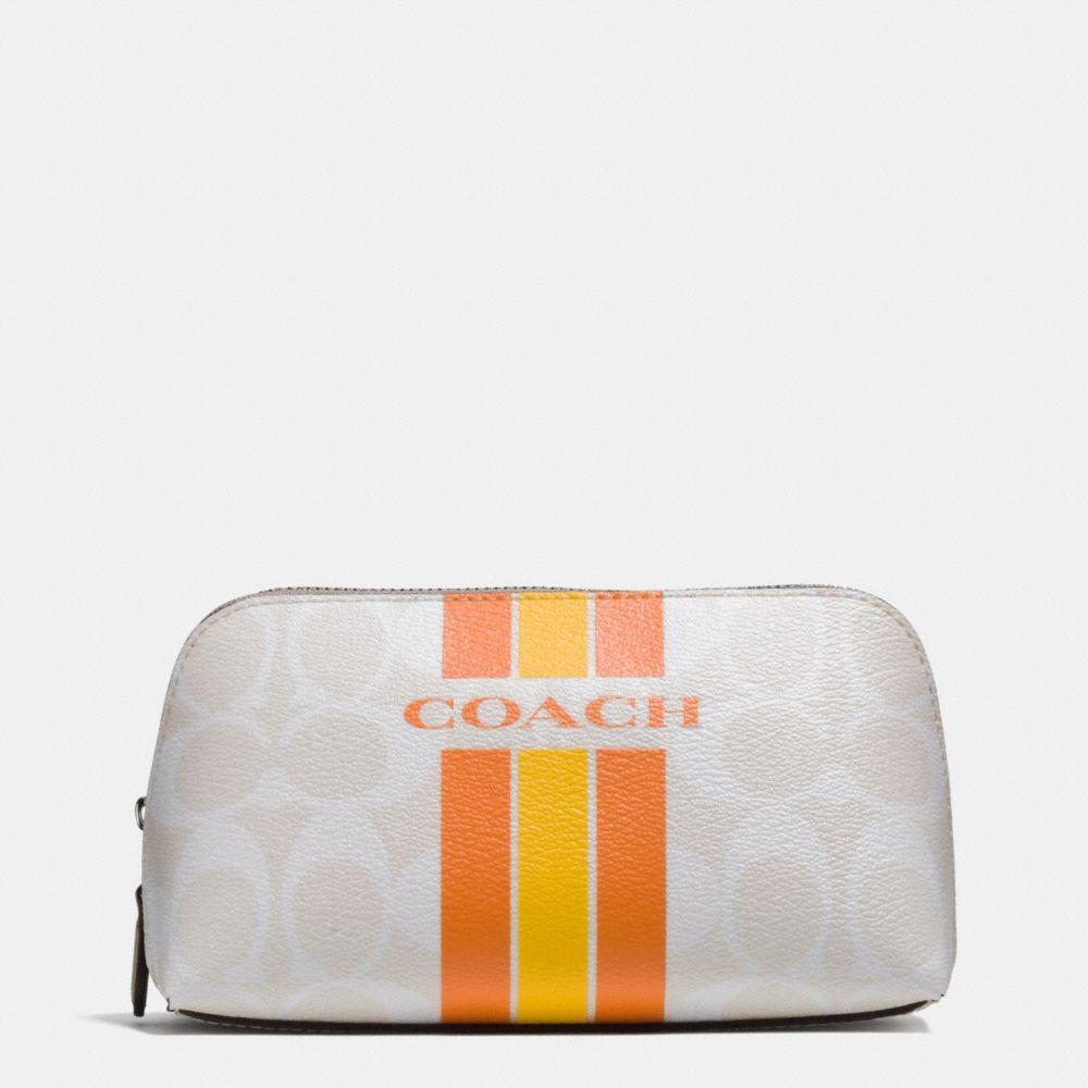 COACH f66193 COACH VARSITY STRIPE COSMETIC CASE 17 IN SIGNATURE SILVER/CHALK ORANGE