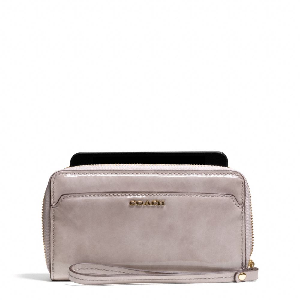 COACH F66227 Madison Patent Leather East/west Universal Case LIGHT GOLD/GREY BIRCH