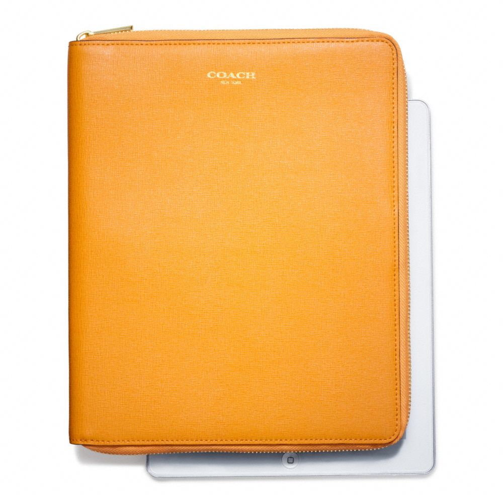 COACH SAFFIANO LEATHER  ZIP AROUND IPAD CASE - BRASS/MARIGOLD - F66262