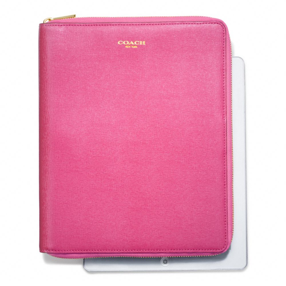 COACH F66262 SAFFIANO LEATHER  ZIP AROUND IPAD CASE BRASS/PINK