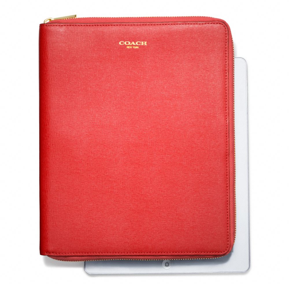 COACH SAFFIANO LEATHER  ZIP AROUND IPAD CASE - LIGHT GOLD/LOVE RED - f66262