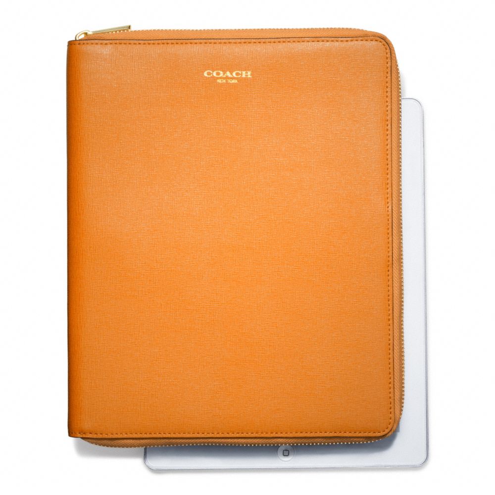 COACH F66262 SAFFIANO LEATHER  ZIP AROUND IPAD CASE LIGHT-GOLD/BRIGHT-MANDARIN