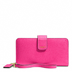 SAFFIANO LEATHER PHONE WALLET - LIGHT GOLD/PINK RUBY - COACH F66265