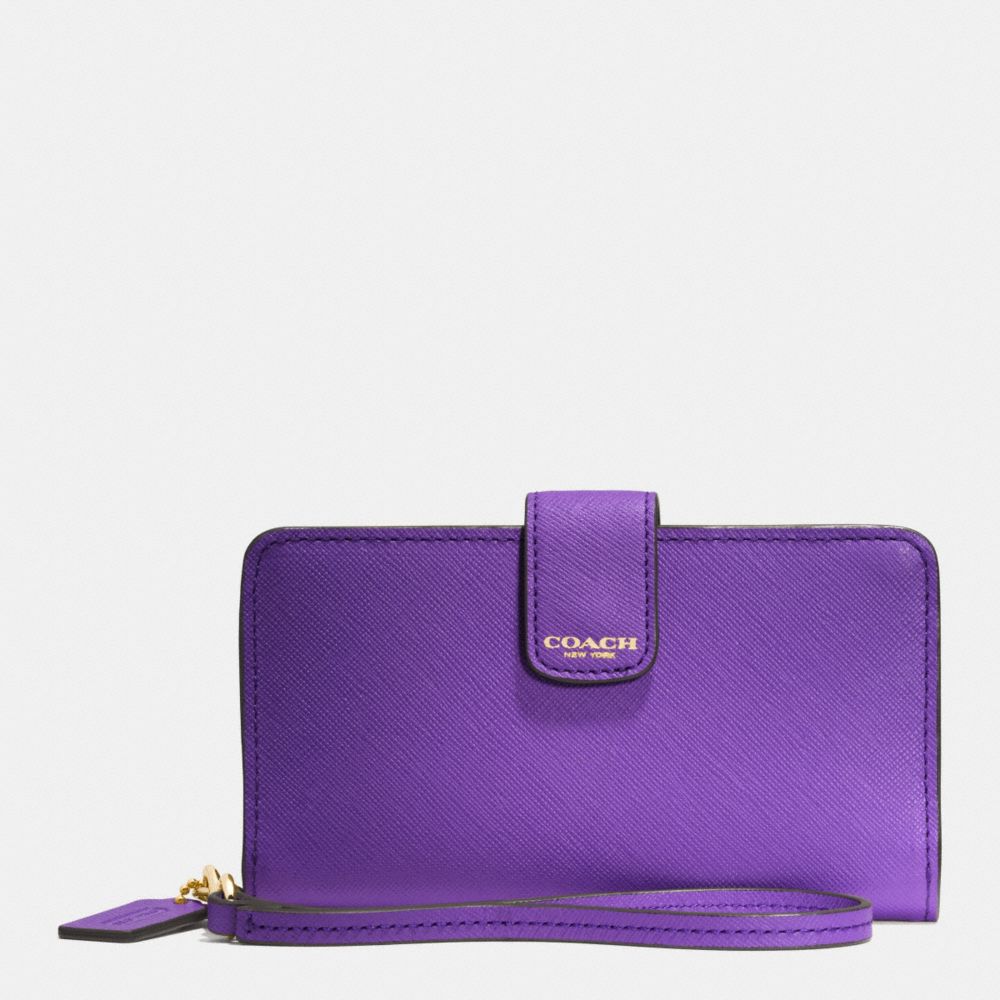 COACH PHONE WALLET IN SAFFIANO LEATHER -  LIGHT GOLD/PURPLE IRIS - f66265