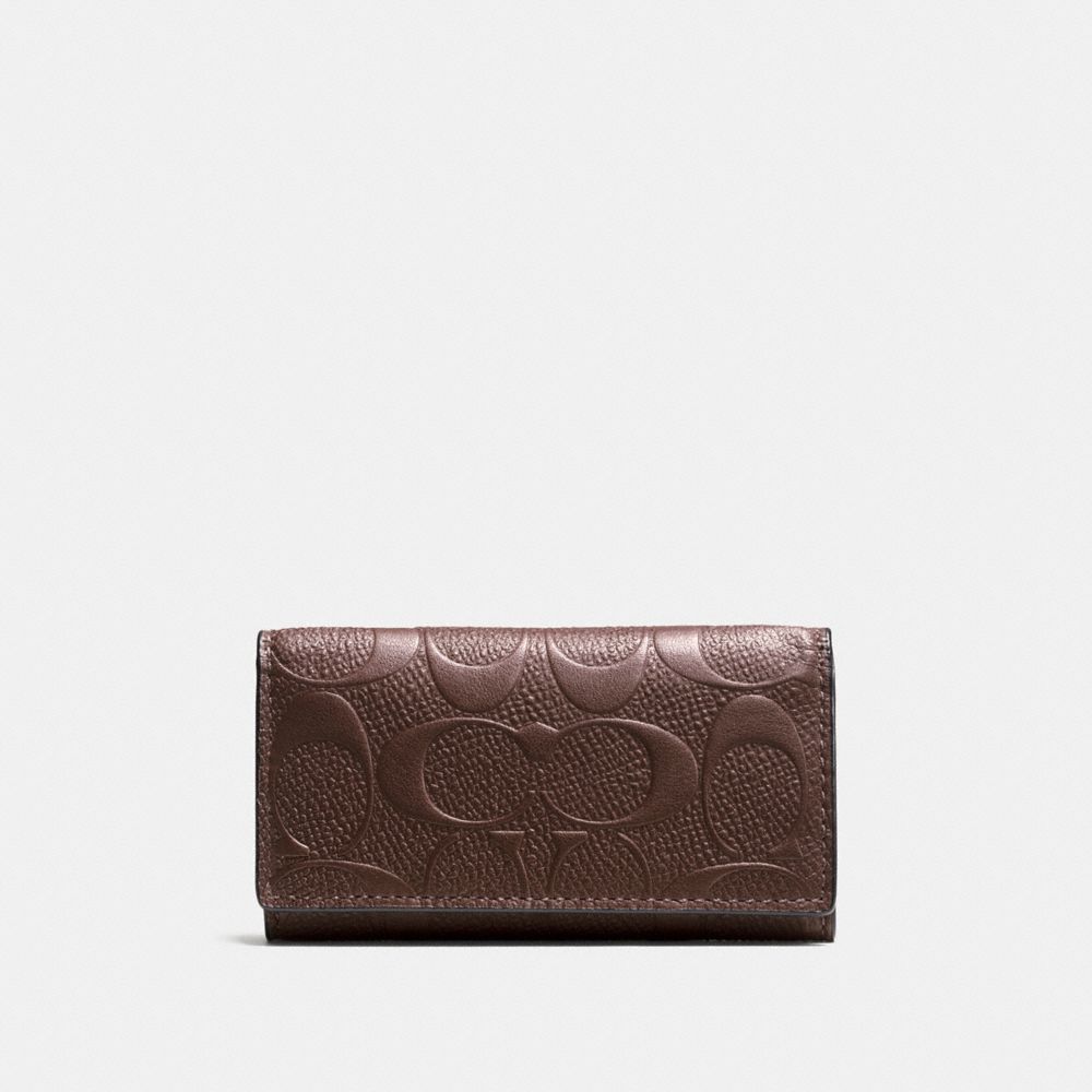 COACH F66293 4 Ring Key Case In Signature Crossgrain Leather MAHOGANY