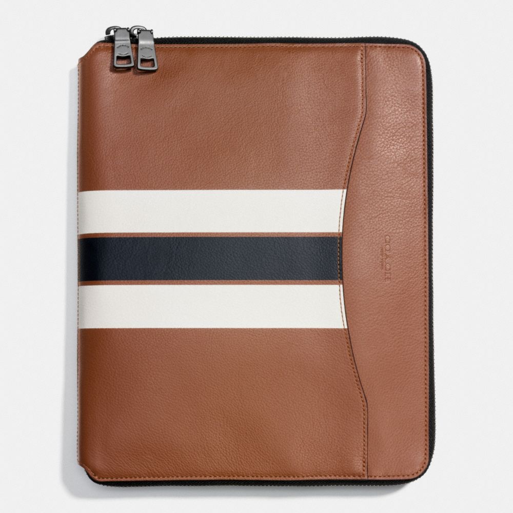 TECH CASE IN VARSITY LEATHER - f66312 - DARK SADDLE