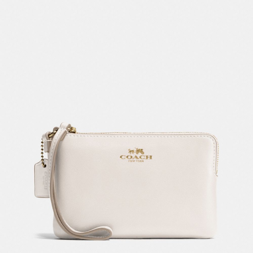 COACH F66449 Corner Zip Wristlet In Armor Leather IMITATION GOLD/CHALK