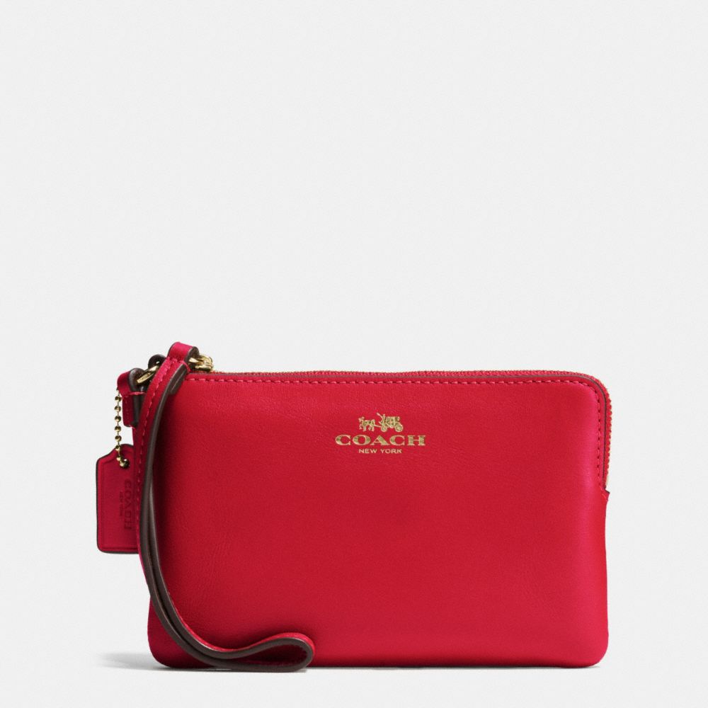 COACH f66449 CORNER ZIP WRISTLET IN ARMOR LEATHER IMITATION GOLD/CLASSIC RED