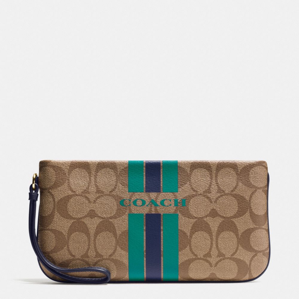 COACH VARSITY STRIPE LARGE WRISTLET IN SIGNATURE - IMITATION GOLD/KHAKI/MIDNIGHT - COACH F66463